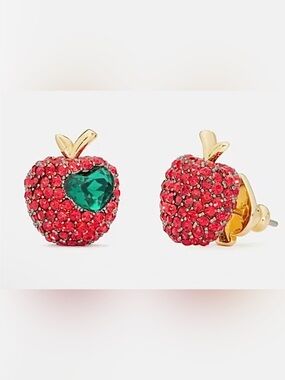 Kate Spade New York Dashing Beauty Pave Big Apple Stud Earrings with Pouch NWOT